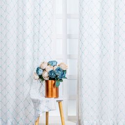 Parda Online Turquoise Blue & White Set of 4 Sheer Long Door Curtain-image-43