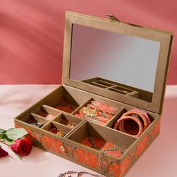 Fabindia Orange Set of 1 Printed Regular Jewellery Organisers-16