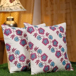SOKNACK White & Blue Set of 2 Floral Velvet Square Cushion Covers-image-41