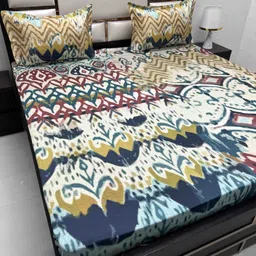 Pure Decor Majestic Blue Abstract Pure Cotton 300 TC King Bedsheet Set-2.72 m x 2.73 m-image-38