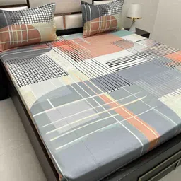 Pure Decor Majestic Blue Geometric Pure Cotton 500 TC King Bedsheet Set-2.73 m x 2.76 m-image-89