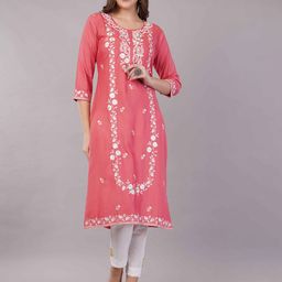 JIDI FASHION Floral Embroiderd Thread Work Straight Kurta-image-70