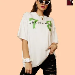 Christy World Women Pack Of 2 Printed Cotton Extended Sleeves Oversized T-shirt-image-37
