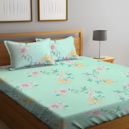 Myntra Elegant Homes Green & Pink Printed 300 TC Fitted King Bedsheet Set 2.5 x 2.2 m-image-103