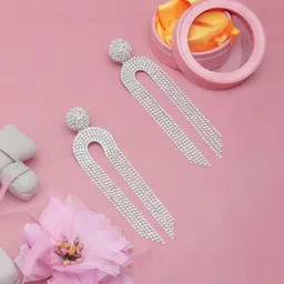 KPOP Silver-Plated Rhinestone Chain Tasselled Drop Earrings-image-26
