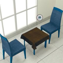 BIGGER FISH Coffee Brown 2-Seater Self Design Quilted Square Velvet Table Cover-picture-19