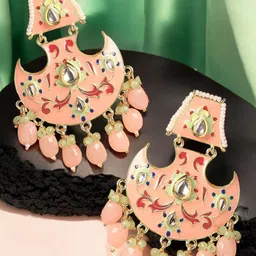 OOMPH Kundan Meenakari Floral Drop Earrings-image-76