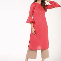 ANIYAH Geometric Yoke Design Boat Neck Pure Cotton Straight Kurta-picture-14