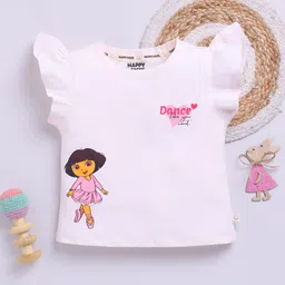 Happy Faces Kids Girls Dora Printed Flutter Sleeve Pure Cotton Top-image-91