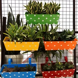 THREADVIBE LIVING 5Pcs Yellow & Blue Printed Hanging Planters-39