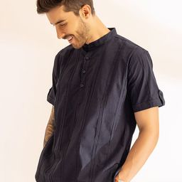 ARMISTO Striped Band Collar Short Cotton Kurta-image-52