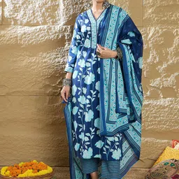Anouk Women Floral Printed Regular Pure Cotton Kurta with Trousers & With Dupatta-image-93