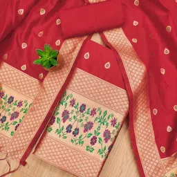 Panzora Floral Woven Design Zari Work Banarasi Silk Unstitched Dress Material-picture-12
