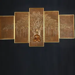 Exotic India Gold Toned 5 Pieces Lord Buddha Seated Under The Bodhi Tree Wall Hanging-image-16