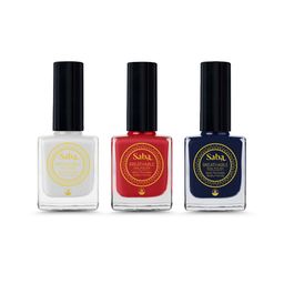 Saba Set Of 3 Breathable Nail Paint Pearl White Dark Fantasy Russian Blue -12ml Each-12