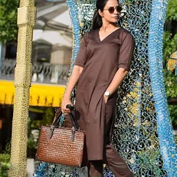 TRY LUCK FASHION Coffee Brown Viscose Rayon Kurta Sets-picture-10