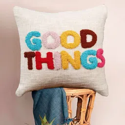 HOMADORN Off White & Multicoloured Embroidered Square Cushion Covers-image-92