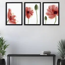 Giftii 3-Pcs White & Red Printed Wooden Framed Wall Art-23