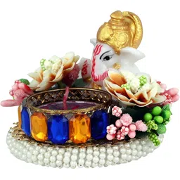 Aura White & Green Lord Ganesha Religious Idol Showpiece With Candle-image-17