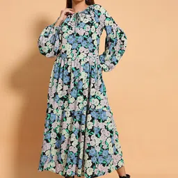 Oxolloxo Women Floral Printed Crepe Maxi Dress-image-20