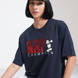 Tokyo Talkies Women Mickey Mouse Typography Printed Round Neck Cotton Relaxed Fit T-shirt-image-66