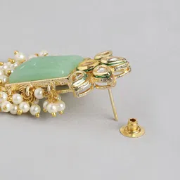 Anouk Gold-Plated Artificial Stone Studded And Beaded Rectangle Shaped Drop Earrings image 2