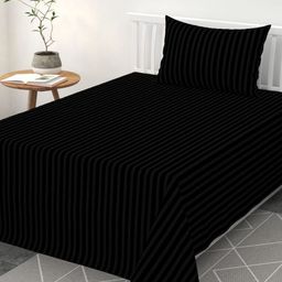 Bedbathandbliss Black 300 TC Single Bedsheet with 1 Pillow Covers-image-117