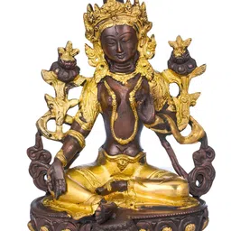 Exotic India Gold-Toned & Brown Tibetan Buddhist Deity Idol Showpiece-image-67