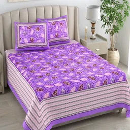 Bombay Spreads Purple & Pink Floral 180 TC King Bedsheet with 2 Pillow Covers-image-84