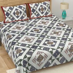 BED-SHEET.COM White & Blue Printed 180 TC Cotton King Bedsheet Set 2.28 m x 2.74 m-image-29