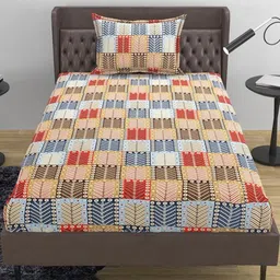 Lunar Days Microfiber Checked Printed 160 TC Single Bedsheet with 1 Pillow Cover-picture-19