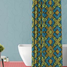 ArtzFolio Blue & Yellow Floral Printed Waterproof Shower Curtain-image-76