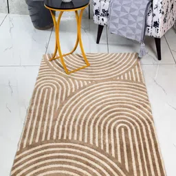 Saral Home Beige Geometric Anti-Skid Polyester Carpet-32