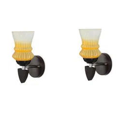 1ST TIME Set Of 2 Yellow & White Glass Wall Lamp-picture-43