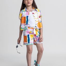 taffykids Girls Abstract Printed Shirt Collar Shirt With Shorts-image-99