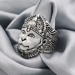Saizen Men Silver-Plated Hanuman Face Finger Ring-image-30