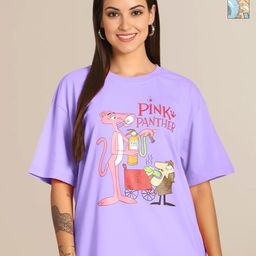 Mast & Harbour Women Pack of 2 Pink Panther Graphic Printed Cotton Oversized T-shirts-image-72