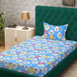 KLOTTHE Blue Cartoon 400 TC 100% Cotton Single Bedsheet With Pillow Cover - 2.25 x 1.50 m-image-89