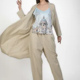KOVET Cascade Cityscape Printed Linen Coat & Trousers With Top Co-Ord Set-image-22