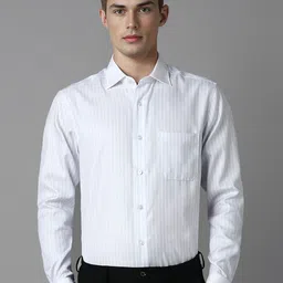 Louis Philippe Men Classic Spread Collar Vertical Striped Cotton Formal Shirt-picture-5