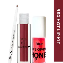 BLUR INDIA Set Of 3 Lipstick, Its Giving Honey Lip Oil & Darker Than My Ex's Soul Kajal-image-37
