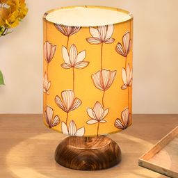 Homesake Yellow Printed Wood Industrial Cylindrical Shaped Table Lamp-34