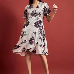 all about you Tropical Print Flutter Sleeve Ruffled Crepe Dress-picture-16