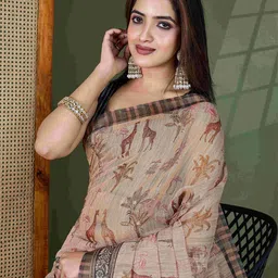 TASRIKA Kalamkari Printed Aari Work Pure Cotton Saree-picture-20