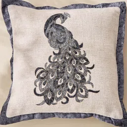 Home Centre Beige & Grey Embroidered Square Cushion Covers-picture-30