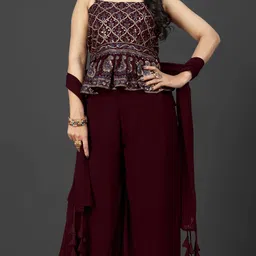SANCIA Embroidered Sequins Top With Palazzos And Dupatta-image-32