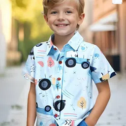 BAESD Boys Pack of 2 Classic Fit Conversational Printed Spread Collar Cotton Casual Shirts-image-94