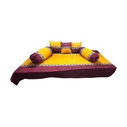 Pink Parrot Pinkparrot 6-Pcs Yellow & Brown Printed Diwan Set-54