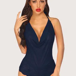 Krelin Women Net Halter Neck Baby Doll with Asymmetric Hemline-picture-7