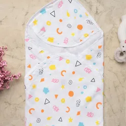 Nuego Infants White & Yellow Printed Organic Cotton 210 GSM Bath Towel-picture-27